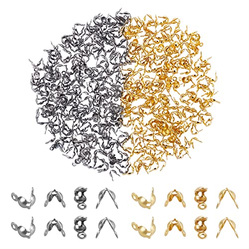 NBEADS 400 PCS 304 Stainless Steel Bead Tips, Open Clamshell Fold-Over Bead Tips Knot Covers End Caps Knots Crimp Findings for Jewelry Making Bracelets Necklaces - Golden & Stainless Steel Color - color: Golden & Stainless Steel Color