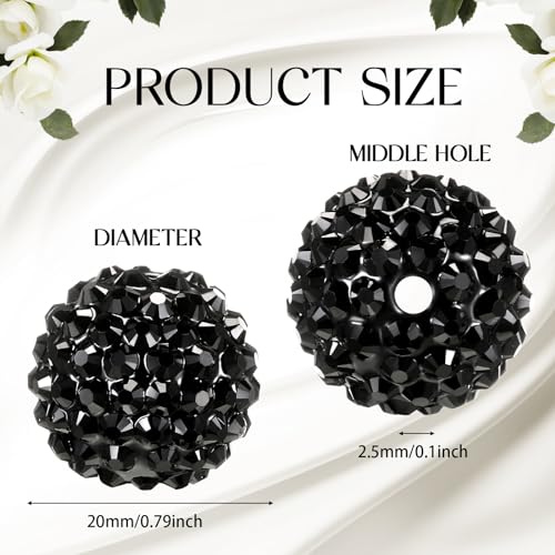 40 Pcs 20 mm Rhinestone Beads Bulk Crystal Round Disco Ball Chunky Bubblegum Beads for Pens Bracelets Charms Craft European Style Jewelry Making Supplies Christmas(Black) - color: Black