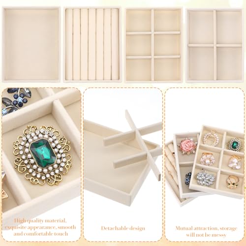 Kifmurase 8Pcs Mini Velvet Jewelry Drawer Organizer Trays, Stackable Jewelry Storage Inserts Set, Small Drawer Inserts Display Case for Earrings, Rings, Necklaces, Bracelets