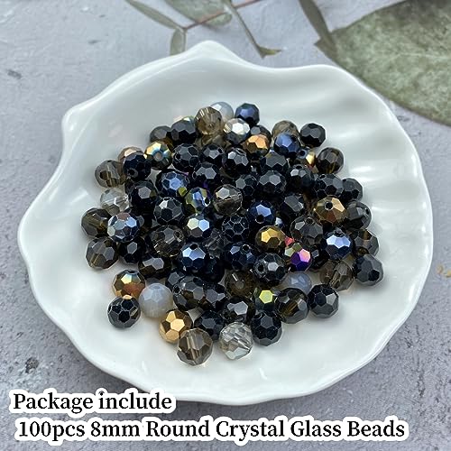 100pcs 8mm Round Crystal Glass Beads Round Faceted Spacer Beads for Jewelry Making Bracelet Earring Necklace Wind Chimes Suncatchers DIY Craft Making Supplies(Black Series) - color: Black Series, size: 8mm