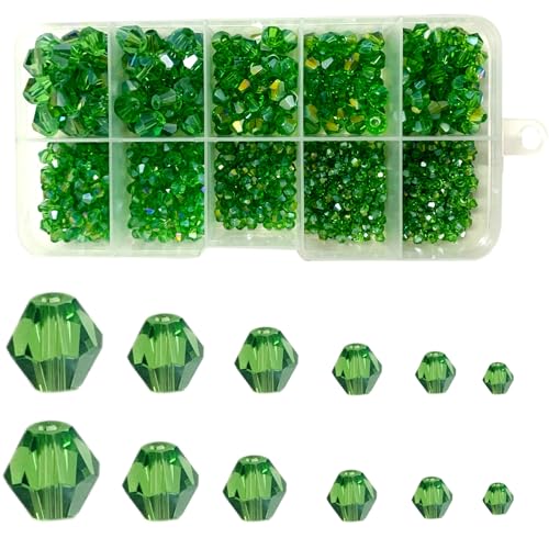 900pcs Crystal Bicone Glass Beads of AB Color (Green), Rondelle Beads Assorted Supplies Spacer Loose Beads for Jewelry Making Findings Bracelets Pendants (2mm, 3mm, 4mm, 5mm,6mm, 8mm) - color: Crystal Bicone Glass Beads:Green