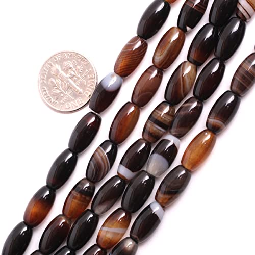 GEM-Inside 6x12mm Natural Coffee Botswana Onyx Agate Stone Semi Precious Rice Olive Oval Chakras Beads for Jewelry Making DIY Handmade Craft Supplies 15" - size: 6X12mm-Coffe