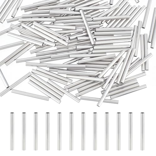 PH PandaHall About 200pcs 30mm Long Stainless Steel Tube Beads Straight Tube Charms Metal Smooth Finding Beads for Jewelry Crafts Making Findings, 2.7mm Hole Stainless Steel Color - size: 30mm long