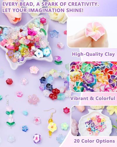 FIVEIZERO 80PCS Clay Plumeria Flower Beads, 20 Colors Hawaiian Polymer Floral Bead Charms for Bracelets, Necklaces & DIY Jewelry Making Crafts - color: Polymer Clay Plumeria