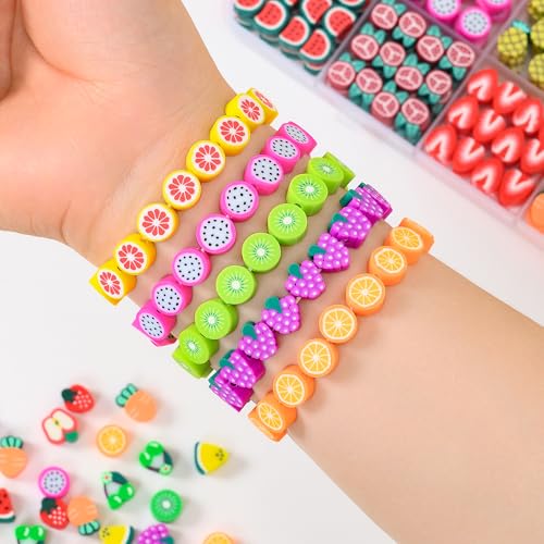 richginker 600pcs Polymer Clay Beads Friendship Bracelet Making kit Cute Fun Charms Beads for Bracelet Making DIY Arts Crafts Birthday Gifts Toys for Kids Girls Age 4-13 Fruit - color: 2#Fruit