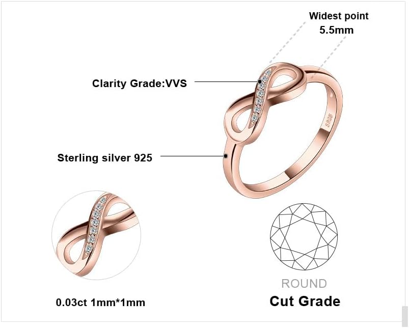 JewelryPalace 14k White Yellow Rose Gold Plated 925 Sterling Silver Rings for Women, Cubic Zirconia Promise Rings for Her, Stackable Wedding Bands Rings for Women Infinity Forever Love Knot Ring