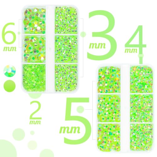 qiipii Light Green AB Resin Rhinestones for Crafting Fluroscent Green Flatback Jelly Stones 2mm 3mm 4mm 5mm 6mm Diamonds Gems for Face Eyes Makeup Tumblers Mugs Bottles DIY Crafts Clothes Shoes Phones - color: Fresh Green AB