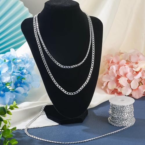 Craftdady 16.4 ft Silver Aluminium Curb Chain 7x4mm Twisted Metal Chain Oval Cross Unwelded Small Chain for Crafts DIY Necklace Bracelet Jewelry Making Supplies - color: Silver,7x4mm