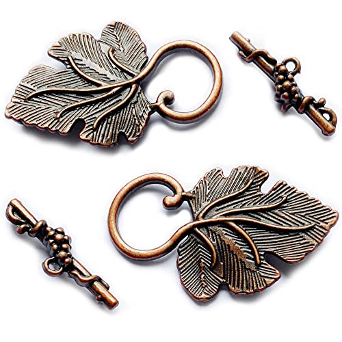 Heather's CF Toggle Jewelry Clasps – Durable Quality, Antique Grape Leaves Copper Finish Toggle Clasps & Closures for Necklace, Bracelet & Charms – Ideal for DIY, & Jewelry Making – Large (Set of 16) - color: Large copper toggle clasp