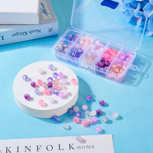 Glass Beads for Bracelet Cheriswelry 200Pcs Round Crystal Glass Crackle Beads 8-9mm for Keychain Earring Necklace Jewelry Making Supplies - color: Purple