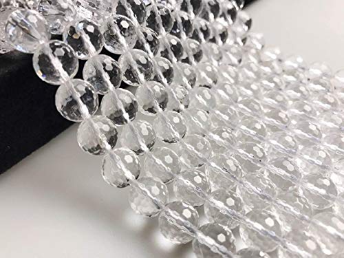 JM Design Clear Quartz Crystal Faceted Round Loose Gemstone Beads Size 4mm 15.5" Strand for Jewelry Making - size: 4mm
