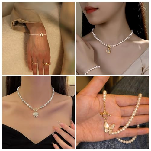 32 Pcs Gold Toggle Clasps Brass OT Toggle Jewelry Clasps Heart & Flower & Round Ring T-Bar Closure Clasp Fastener IQ End Connectors for DIY Necklace Bracelet Jewelry Making - color: Golden-Mix Styles