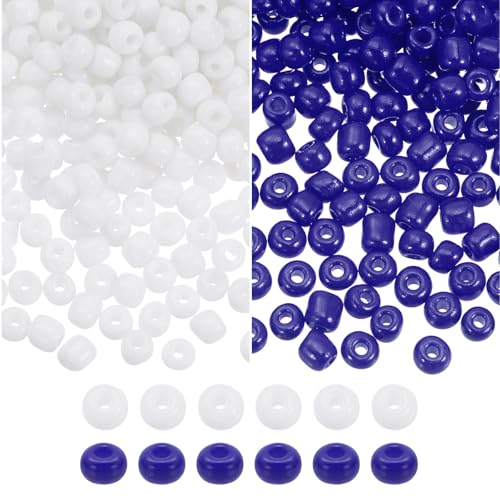 HARFINGTON 2000Pcs Tiny Glass Beads 6/0 4mm Loose Mini Round Small Beads Bulk for Necklaces Bracelet Earring Rings Jewelry Making, Dark Blue/White - color: Dark Blue/White