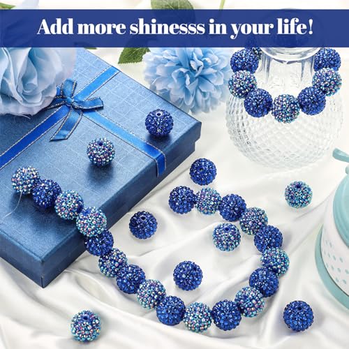 40 Pcs 20 mm Rhinestone Beads Bulk Crystal Round Disco Ball Chunky Bubblegum Beads for Pens Bracelets Charms Craft European Style Jewelry Making Supplies Christmas(Dark Blue) - color: Dark Blue