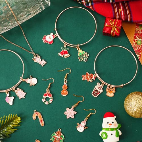 SANNIX 110Pcs/55 Pairs Christmas Charms, Holiday Enamel Charms Red Green Pink Gingerbread Xmas Pendants for DIY Bracelet Necklaces Earrings Craft Supplies - style: Assorted Christmas Charms