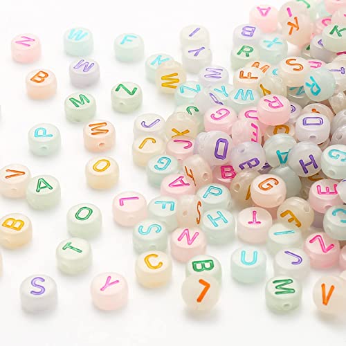 ToBeIT Alphabet Letter Beads 1000 pcs Glow in The Dark Acrylic Alphabet Beads Round 4X7mm UV Letter Beads Jewelry Findings Charms for DIY Bracelet Necklace Craft Making (bg White - Color) - color: bg white - color