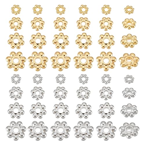 UNICRAFTALE 80pcs 3/4/5/6/8mm Stainless Steel Spacer Beads Metal Flower Shape Spacer Caps Half Round Bead Caps for Bracelet Jewelry Making - size: 3-6mm