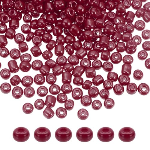 HARFINGTON 2000Pcs Small Glass Beads 6/0 4mm Loose Tiny Round Small Beads for Bracelet Earring Rings Jewelry Making, Burgundy Red - color: Burgundy Red