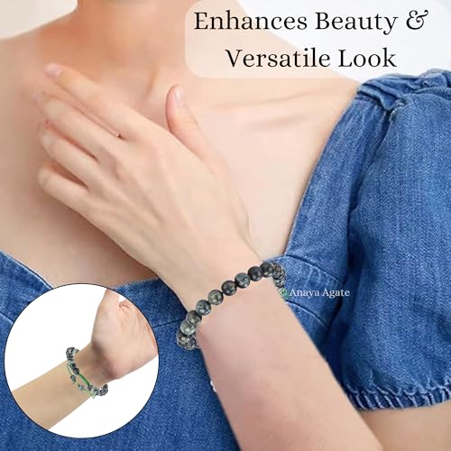 ANAYA AGATE Energy Protection Crystal Handmade Adjustable Bead Bracelet Perfect for Men, Women’s Christmas Gift - Gemstone Healing Stretch Bracelet Pulsera Para Hombre Mujer Stocking Stuffer - color: Kambaba Jasper
