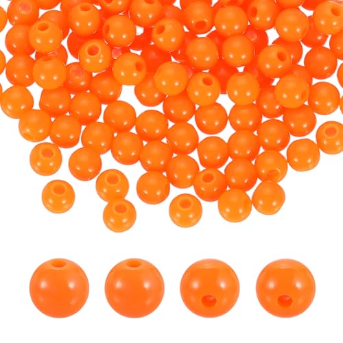 HARFINGTON 200pcs Orange Acrylic Round Beads 6mm Dia 1.9mm Hole Plastic Resin Smooth Balls Loose Bead for Jewelry Making Bracelets Necklace Earrings DIY - color: Orange, size: 6mm