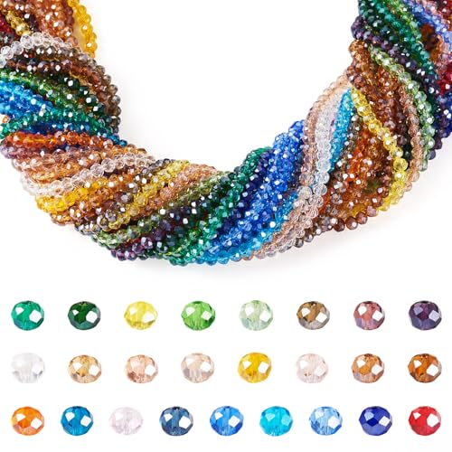 Craftdady 25 Strands Faceted Rondelle Glass Beads 4 mm Colorful Briolette Glass Crystal Spacer Beads Tiny Loose Beads for Bracelet Necklace Jewelry Making DIY Supplies - size: 4mm