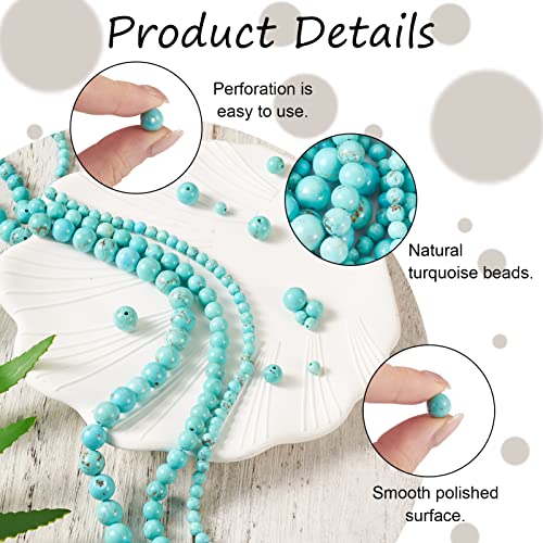 Craftdady 3 Strand Natural Howlite Beads 4-9mm Turquoise Polished Round Gemstone Loose Beads Energy Healing Stone Beads for DIY Bracelets Necklaces Earrings Jewelry Crafts, Total About 202pcs - color: Turquoise Howlite