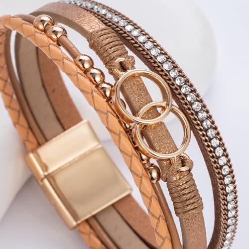FANCY SHINY Mothers Day Gifts Boho Leather Wrap Bracelet Stackable Infinity Chunky Cuff Bracelets Western Hippie Outfits Jewelry Valentine Gifts for Women - color: Brown