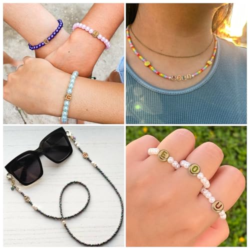 500Pcs Vowel Letter Opaque Acrylic Beads 7x3.5mm Flat Round Initial Letter Alphabet A/E/I/O/U Loose Spacer Beads for DIY Friendship Bracelet Necklace Jewelry Making - color: Golden Color