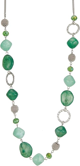 BULINLIN Beaded Long Necklace for Women Silver Sweater Chain Necklace with Crystal Resin Beads, Fashion Jewelry Necklace