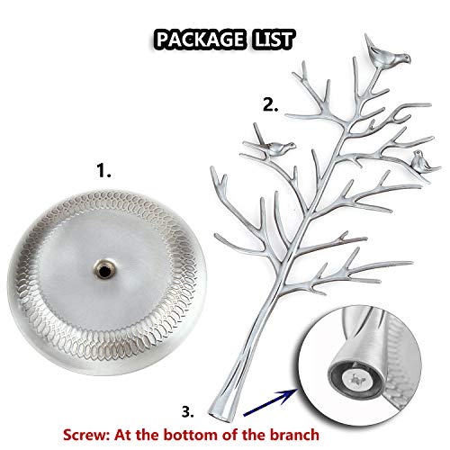 Jewelry Tree Necklace Earring Holder Modern Cute Bird Jewelry Stand for Women Girls Teen Silver - color: Silver