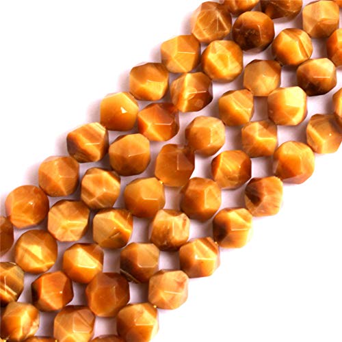 GEM-Inside Natural 10mm Gold Yellow Tiger Eyes Gemstone Loose Beads Faceted Cambay Crystal Energy Stone Power for Jewelry Making 15" - color: Gold Yellow Tiger Eye, size: 10mm