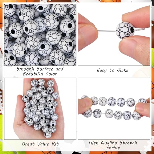 100pcs Soccer Beads with 5.5 Yard Elastic Rope,Acrylic Sports Beads DIY Spacer Bead for Necklace Bracelet Keychains Handmade Jewelry Making Accessories Craft Supplies,12mm(Soccer) - color: Soccer