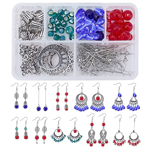SUNNYCLUE 1 Box DIY Make 10 Pairs Chandelier Bohemian Earring Making Kit Including Flower Tibetan Style Caps Link Connector Charms Glass Beads for Adults Women DIY Earring Jewellery Making - color: 10 Pairs Chandelier Bohemian Earring Making Kit