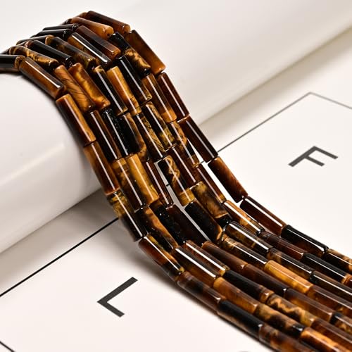 29 Pcs 4x13mm Natural Real Yellow Brown Tiger Eye Bead Cylinder Column Tube Beads for Jewelry Making Bracelets Crafts - color: Yellow Tiger Eye, size: 4x13mm