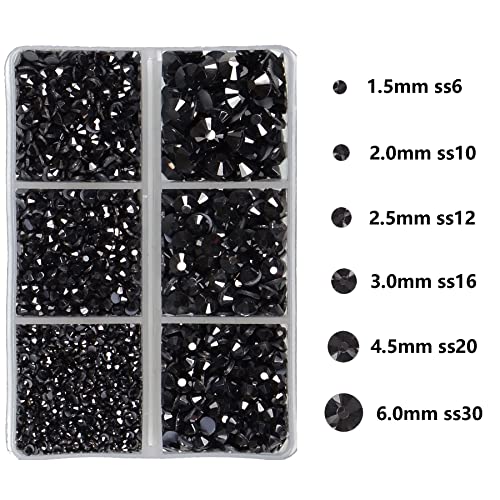 4000Pcs Mixed Size Hot Fix Round Crystals Gems Glass Stones Hotfix Flat Back Rhinestones (Hematite Black) - color: Hematite Black, size: 4000 Count (Pack of 1)