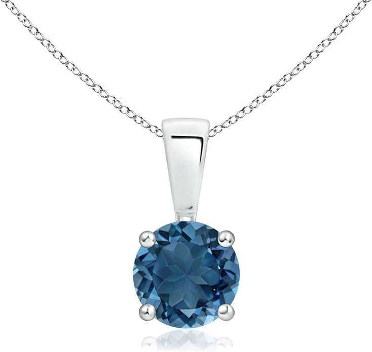 Angara Natural Blue Topaz Solitaire Pendant for Women | Classic Prong-Set Round Blue Topaz Pendant in 14K Solid Gold/Silver/Platinum With 18" Chain | December Birthday, Gemstone Jewelry Gift