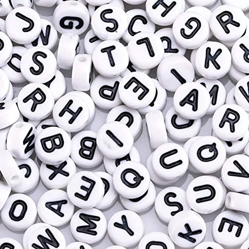 ToBeIT 1000pcs Letter Beads Acrylic Alphabet Beads Round 4X7mm White Beads Jewelry Findings Charms for DIY Bracelet Necklace Craft Making (bgwhite-Black) - color: bgwhite-black