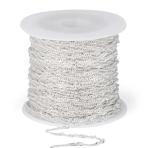 33 Feet Silver Singapore Chains Roll, 2MM Silver Plated Brass Twisted Link Chains Spool Bulk for Jewelry Making DIY Craft - color: 2.0mm silver Singapore chain