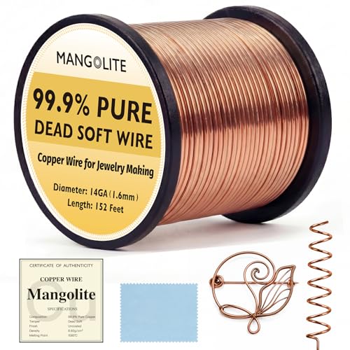 14 Gauge/1.6mm Copper Wire 2 Pound Spool – 152 feet Versatile 99.9% Pure Dead Soft Bare Wire with Polishing Cloth & COA for Electroculture Gauge Gardening, Jewelry Making, Sculpting & DIY - size: 14 Gauge, style: 2 Pound