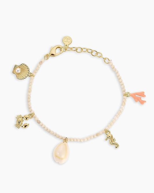 gorjana - Ocean Mini Charm Bracelet 7 1/4" - 18k gold plated brass - Ocean-inspired charm design - Nostalgic summer keepsake - Adjustable chain length, Lobster Closure