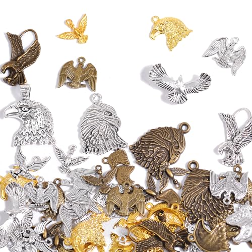 stino 100g Metal Pendant Charms for Jewelry Making, Bulk Silver & Gold Plated Charms for Braclet Necklace Crafts, Animal Plant Flower Pet and so on - color: Eagle Bronze Glod