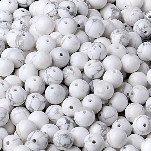 LAIDANLA White Howlite 6mm Natural Stone Beads Round Loose Gemstone Stone Beads for DIY Bracelet Necklace Earrings Jewelry Making Polishing Genuine Real Beading 96PCS 2 Strand 32" - color: F-White Howlite, size: 6mm