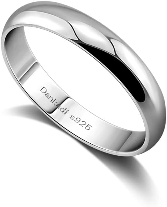 Dankadi Simple Fashion S925 Sterling Silver Ring Smooth Plain Dome Comfort Solid Silver Wedding Ring For Men & Women 3.5 mm 3-13# 24k Real Gold Plated Jewelry