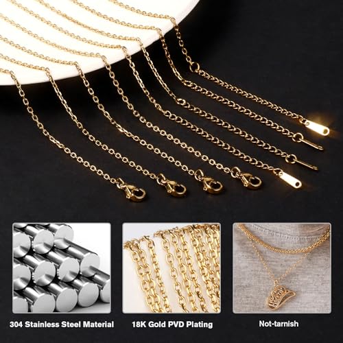 Cadikez 24PCS Gold Rolo Cable Chain Necklace Bulk, 1.5mm 18inch 18K Gold PVD Plated Stainless Steel Finished Oval Cable Link Chains for Necklace Jewelry Making - color: 1.5mm Gold Color