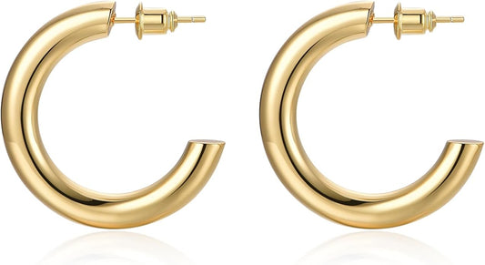Gold Earrings for Women Girls,14K Gold Plated Hoop Earrings with 925 Sterling Silver Post Cubic Zirconia Stud Earring Huggie Hoops Earrings