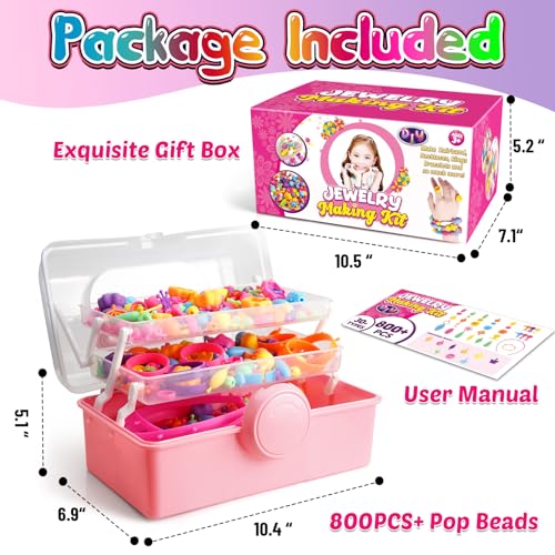 FUNZBO 850pcs Pop Beads - Jewelry Making Kit for 3 4 5 6 7 8 Year Old Little Girls, Arts and Crafts Toys for Kids, Necklace Bracelet Ring Hairband Creativity Snap Set, Birthday Gifts for Kids - size: X-Large