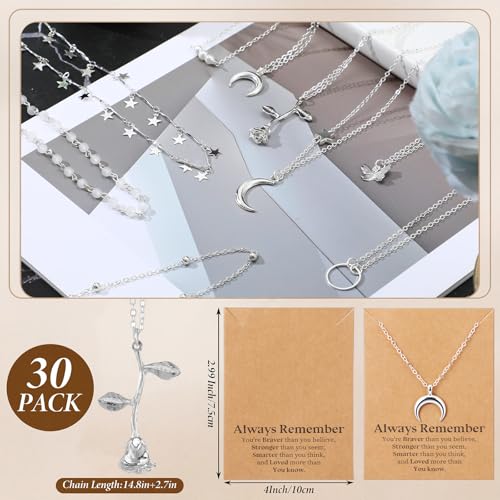 Kenning 30 Pcs Mother's Day Necklace Gifts Bulk Pendant Necklace Set for Women Gold Plated Acrylic Adjustable Clavicle Chain with Card - color: Silver, style: Stylish Mixed Style