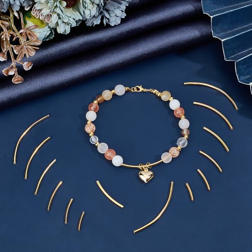 PH PandaHall 240pcs 6 Size Brass Curved Tube Beads Long Noodle Tube Bead Golden Spacer Beads for DIY Memory Wire Bracelet Necklace Anklet Wrist Jewelry Making, 14.5mm 20mm 25mm 30mm 40mm 50.5mm