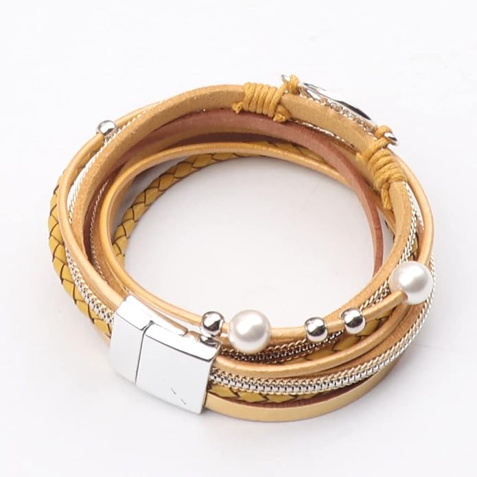 KSQS Tree of Life Leather Multi-Layer Wraps Bracelet,Boho Wide Buckle Wristband Bangle,Braided Cuff Bracelets for Women