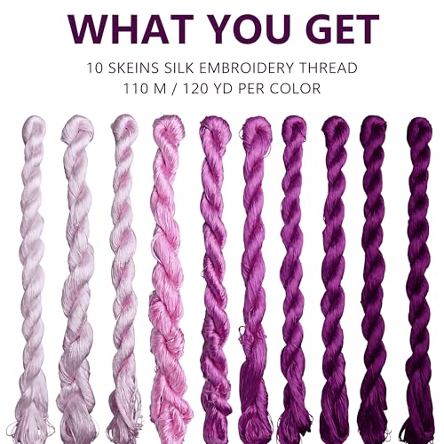 Natural 100% Silk Thread, Handmade Embroidery Thread Silk Floss 10 Colors 110m Each (65) - color: 65